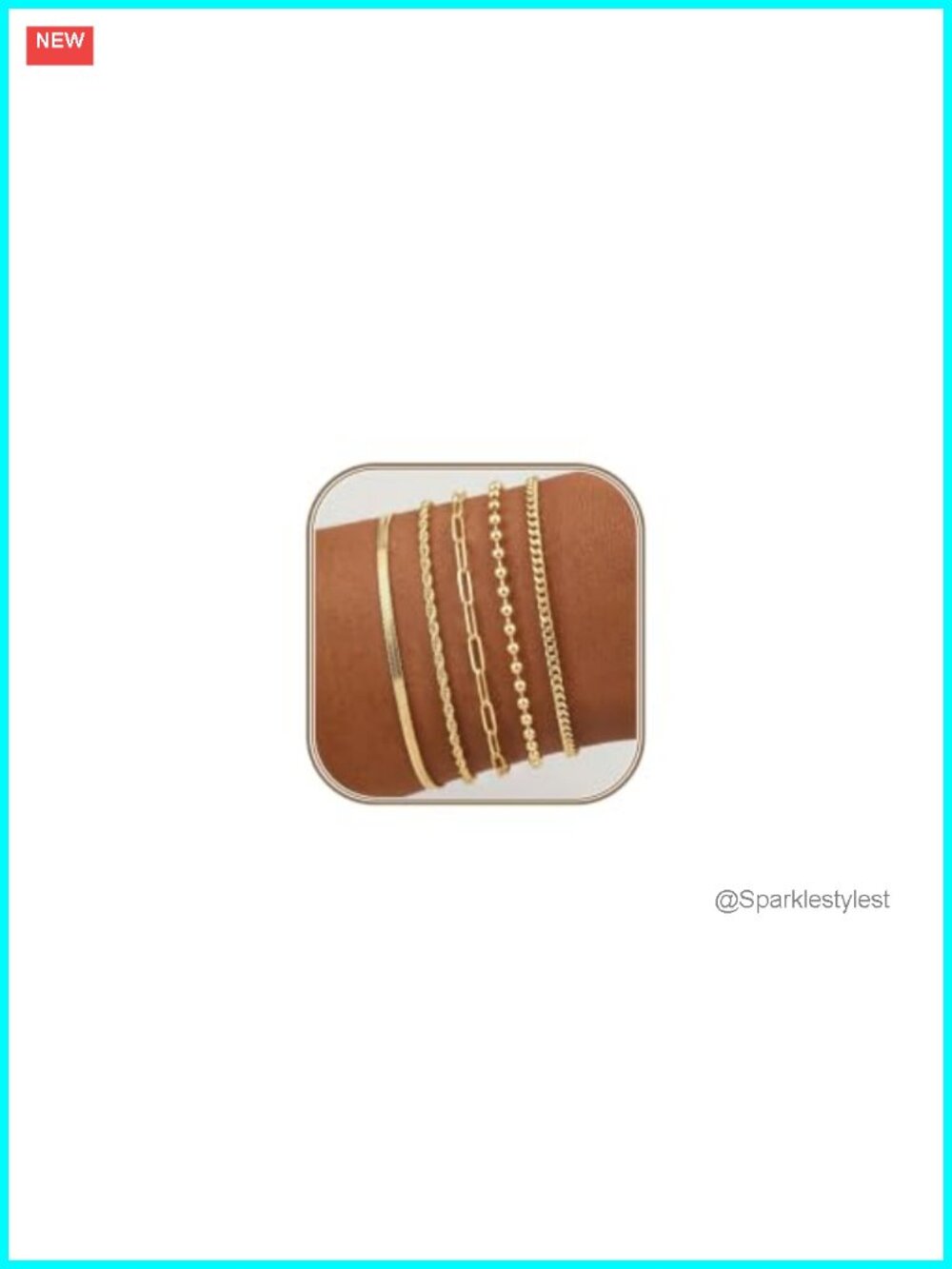 14K Gold Plated Bracelet Set Waterproof Non Tarnish Stackable Link Chain